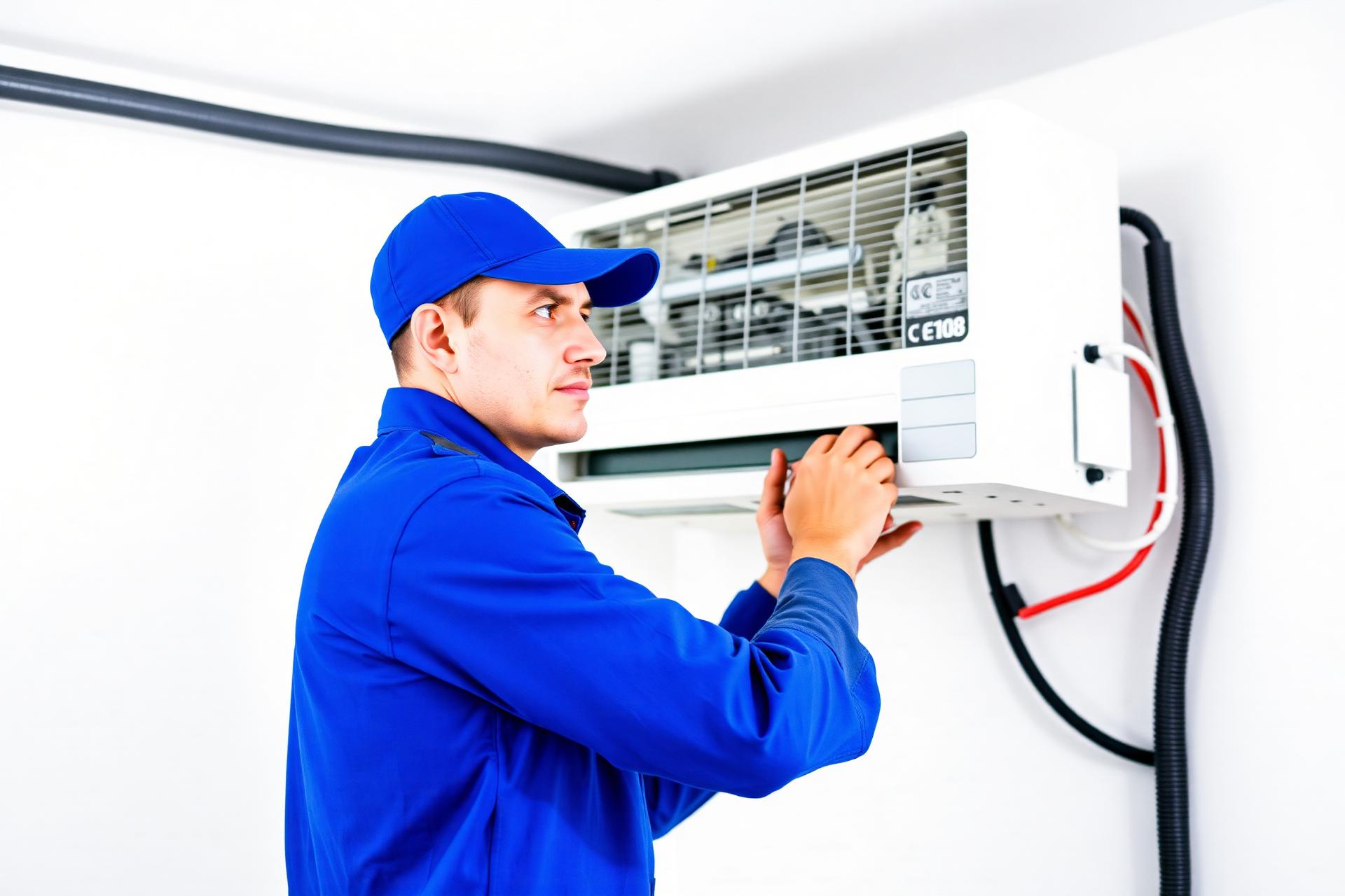 Certified Cooling Expert technician servicing a modern split air conditioner